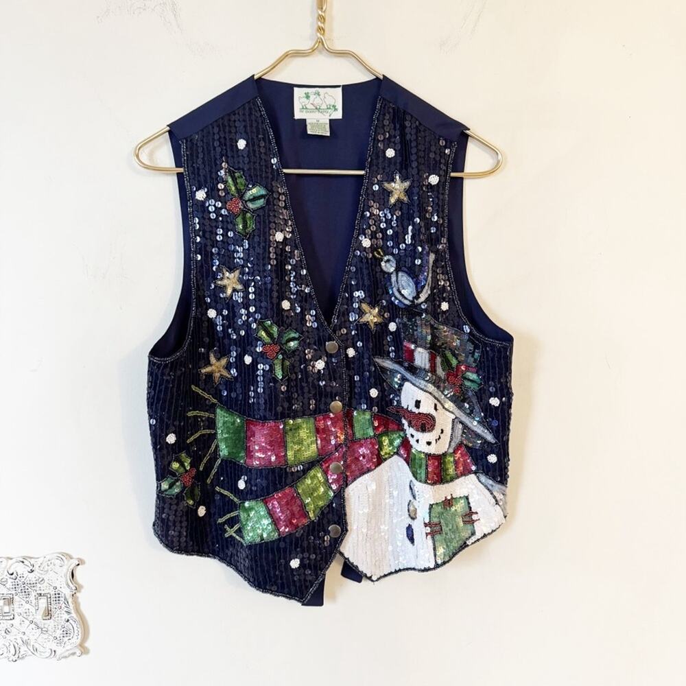 The Quacker Factory Sequin Embellished Frosty the Snowman Christmas Vest M